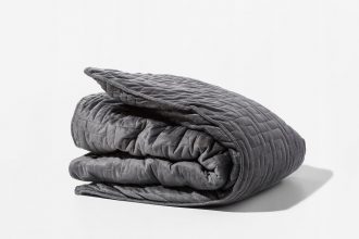 Grey Gravity Blanket folded in a square on a white background