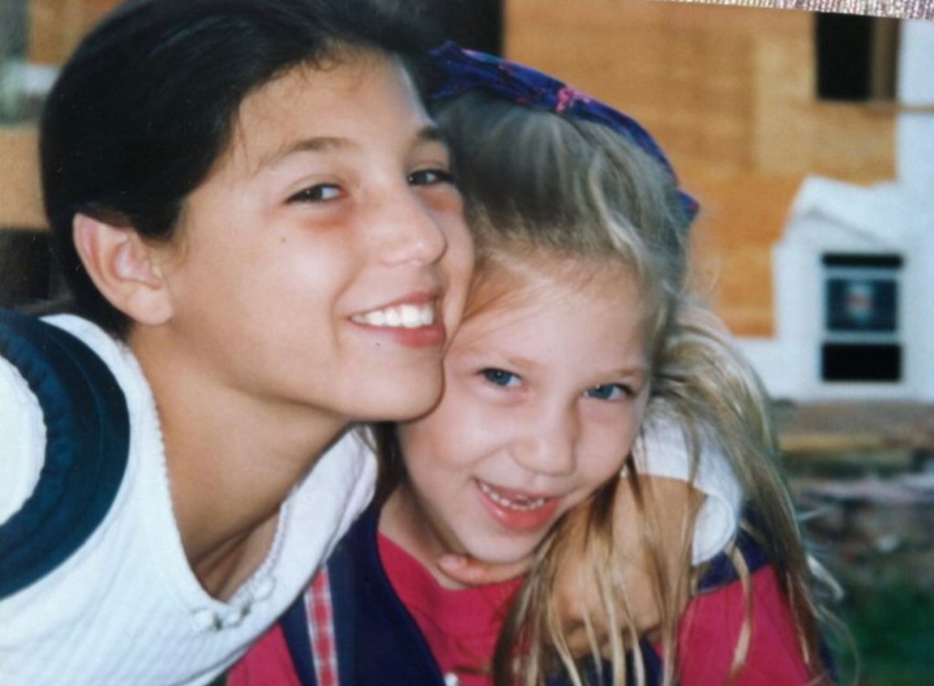 Alyson and her sister on the first day of school