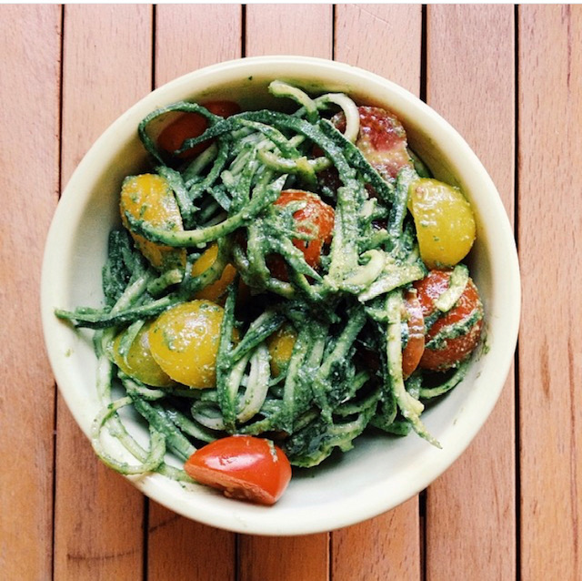 beautiful bowl of zucchini noodles with tomatoes