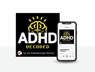 ADHD Decoded Podcast cover. Illustrated yellow brain.