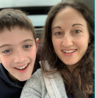 Liz and her son smiling