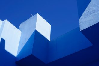 abstract photo of blue building against blue sky