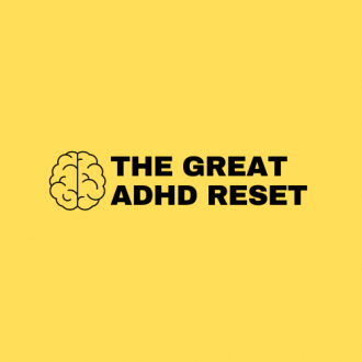 The Great ADHD Reset. Illustration of a brain on yellow background