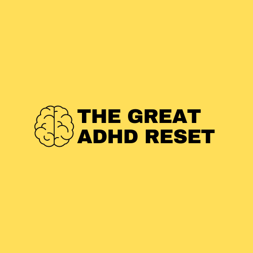 The Great ADHD Reset. Illustration of a brain on yellow background